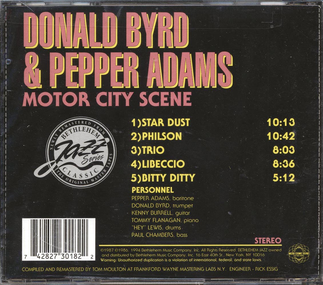 Donald Byrd, Pepper Adams - Motor City Scene (remastered) Music CD