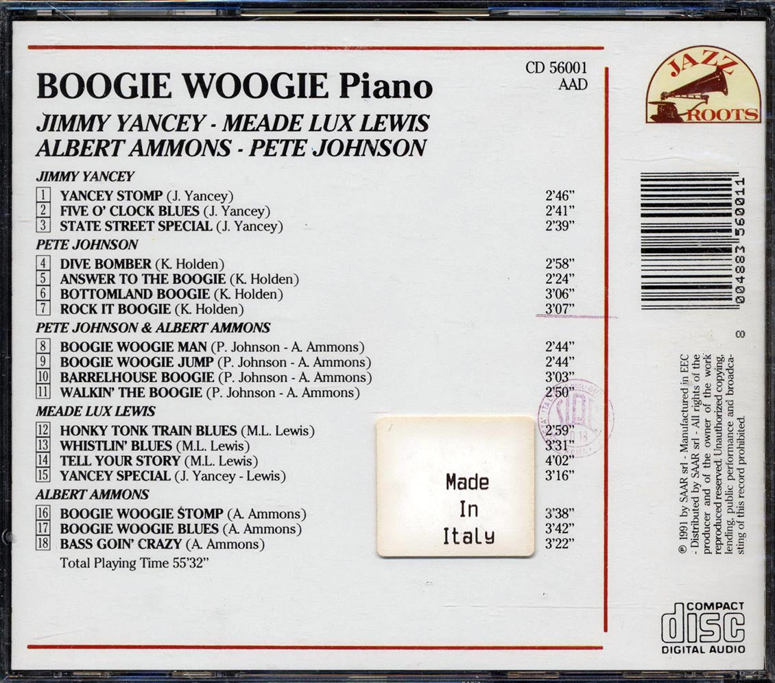 Jimmy Yancey, Meade Lux Lewis, Albert Ammons, Pete Johnson - Boogie Woogie Piano Music CD
