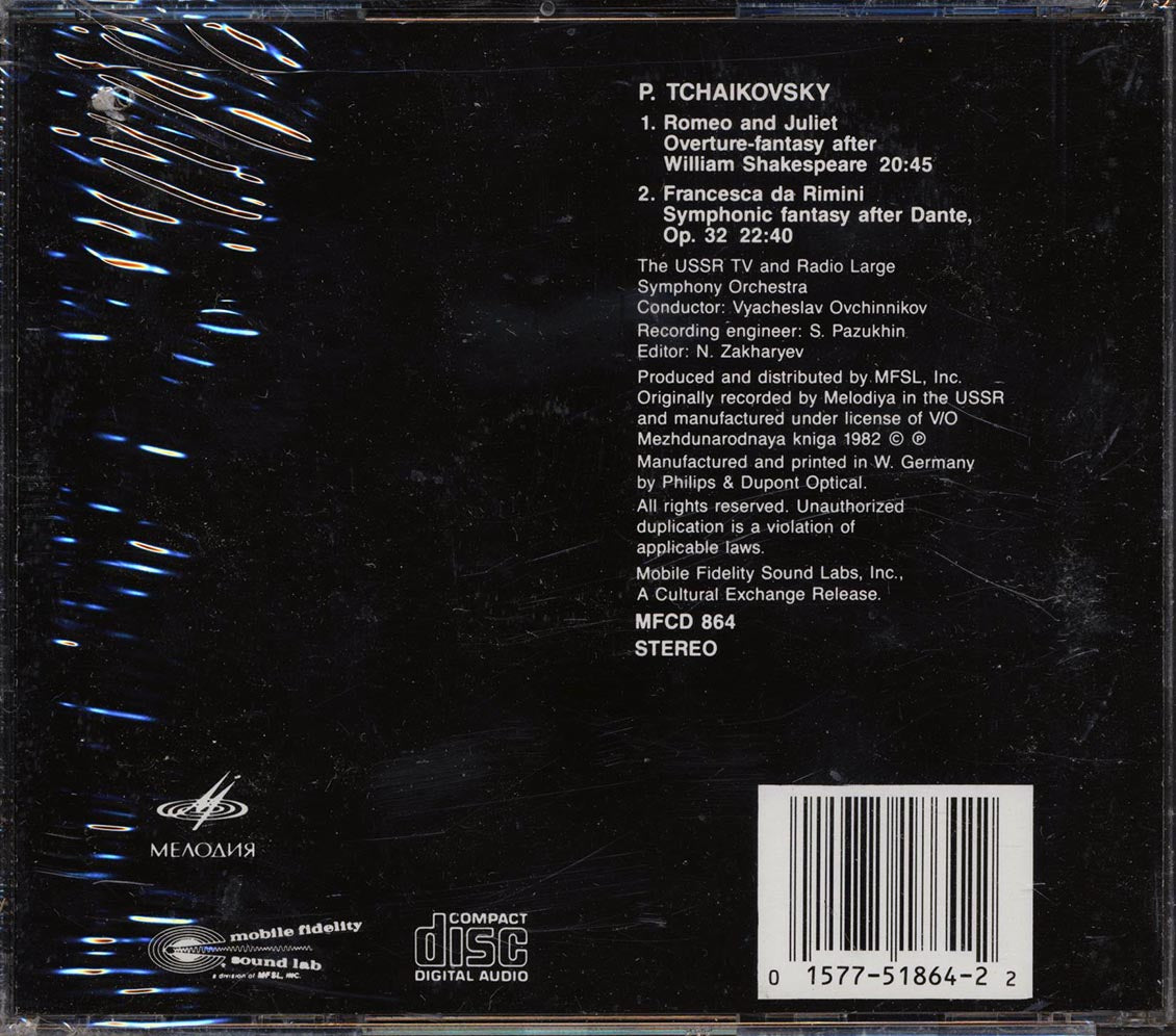 Tchaikovsky Vyacheslav Ovchinnikov The USSR TV And Radio Large Symphony Orchestra Romeo And Juliet Francesca Da Rimini Music CD