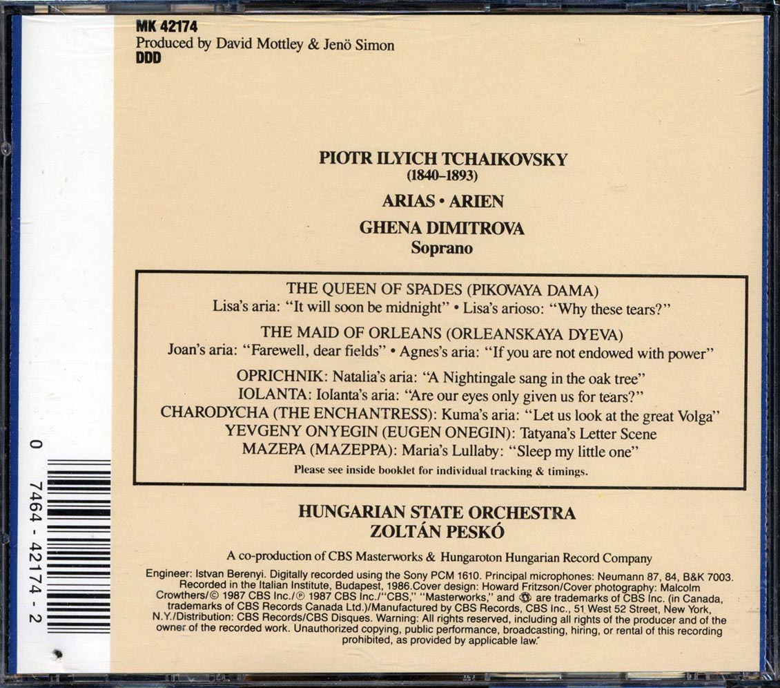 Tchaikovsky Ghena Dimitrova Hungarian State Orchestra Zoltan Pesko Arias Music CD