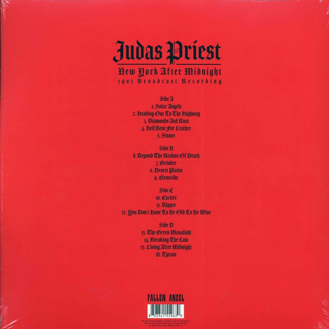 Judas Priest New York After Midnight: 1981 Broadcast Recording ltd. ed. 2xLP red Vinyl Record