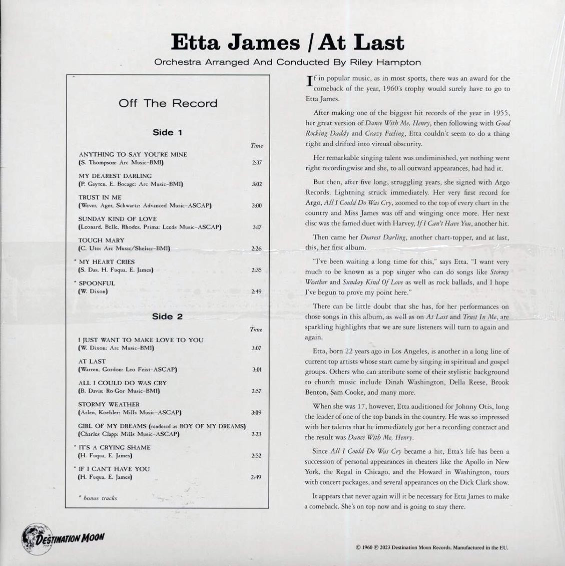 Etta James - At Last! (ltd. 500 copies made) (clear vinyl) Vinyl Record