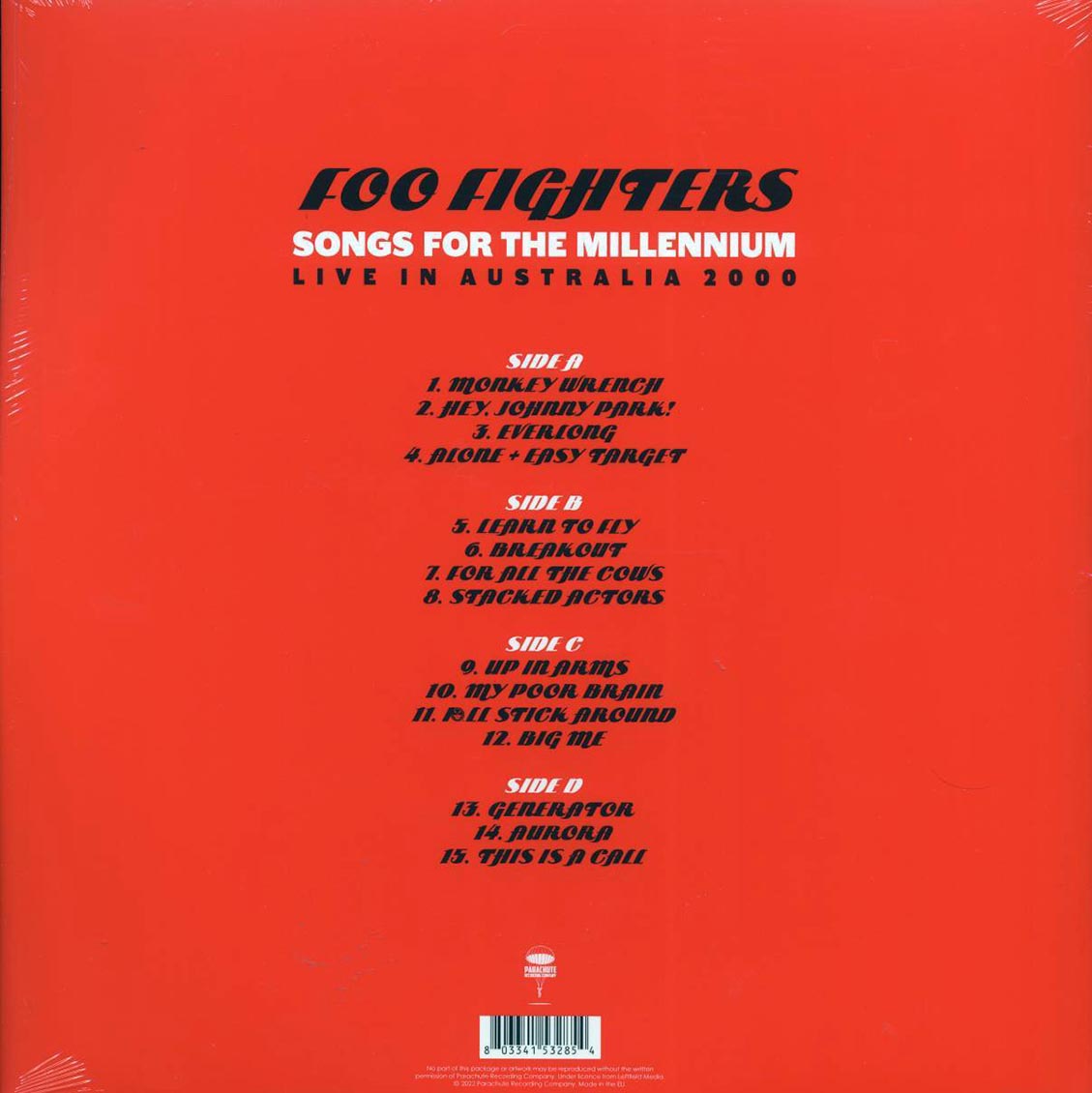 Foo Fighters Songs For The Millennium: Live In Australia 2000 ltd. ed. 2xLP clear Vinyl Record