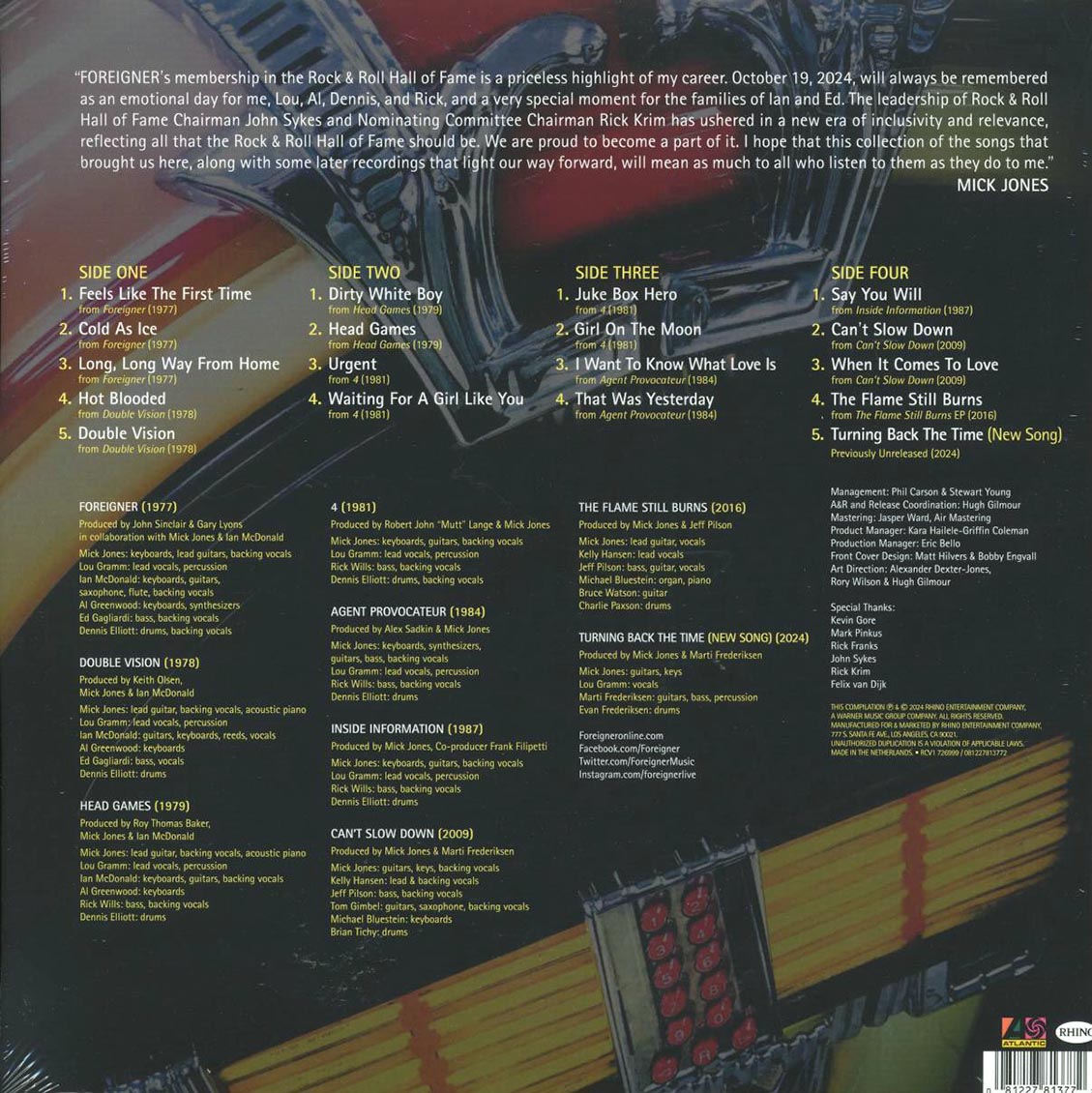 Foreigner Turning Back The Time 2xLP clear Vinyl Record