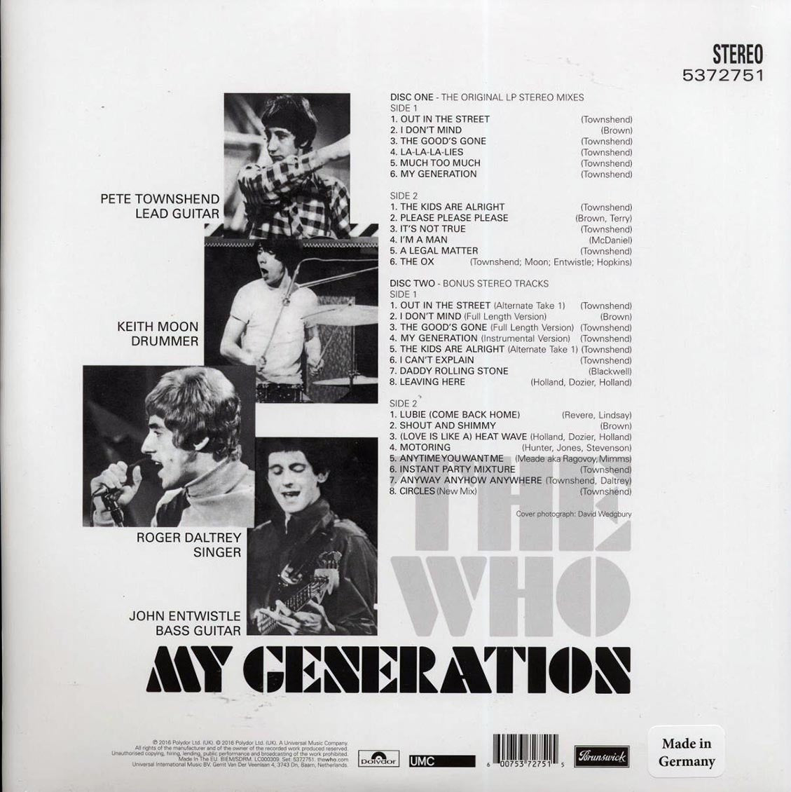 The Who My Generation: Deluxe Edition 14 Bonus Tracks +14 bonus tracks 2xLP remastered Vinyl Record