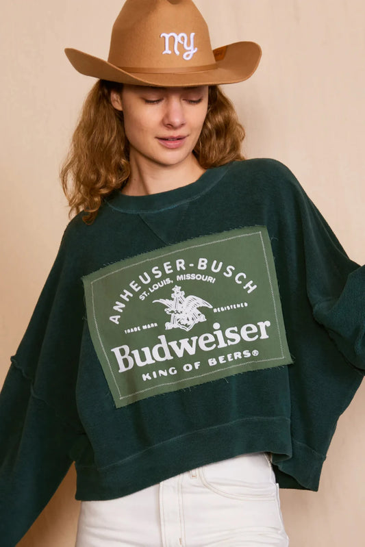 Budweiser King of Beers Oversized Womens Sweatshirt Green