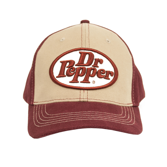 Dr Pepper Oval Logo Hat Officially Licensed - Tan and Red