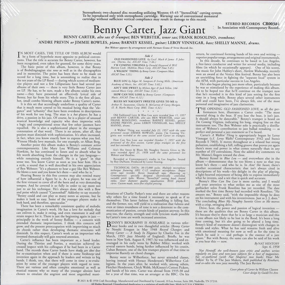 Benny Carter - Jazz Giant (180g) Vinyl Record