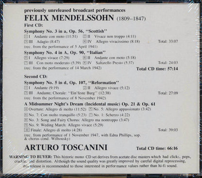 Toscanini, Mendelssohn - Symphonies III, IV, V & Incidental Music (2xCD) Music CD