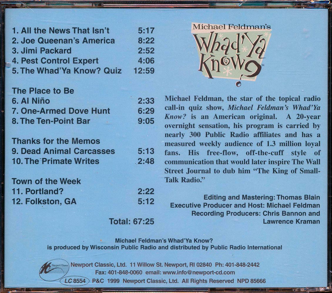Michael Feldman - Why Not: The Best Of Michael Feldman, Whad' Ya Know? Music CD