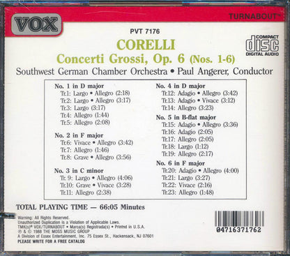 Arcangelo Corelli, Sudwestdeutsches Kammerorchester, Christoph Angerer, Wolfgang Rosch, Etc. - Concerti Grossi, Op. 6 (Nos. 1-6) (marked/ltd stock) Music CD