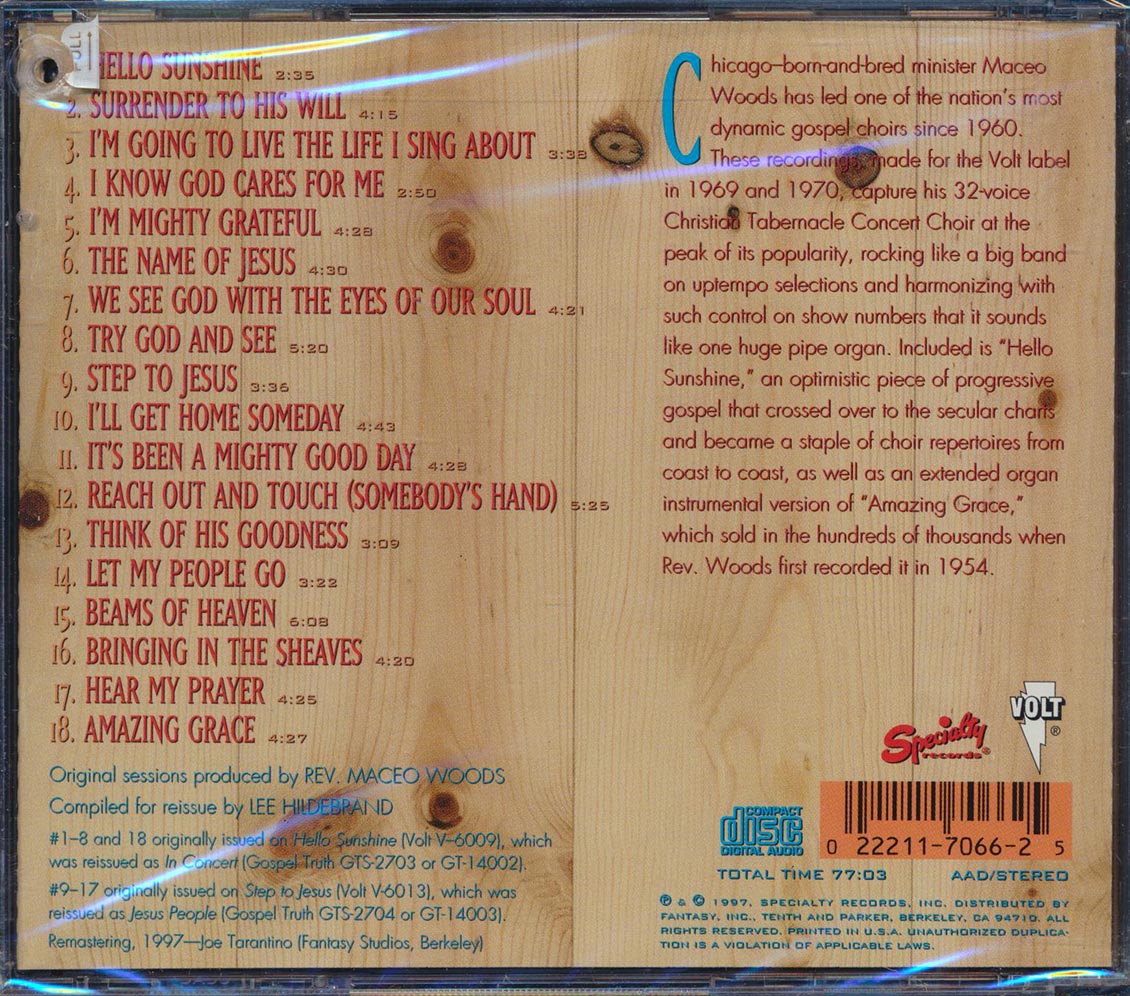 Rev. Maceo Woods & The Christian Tabernacle Concert Choir - Hello Sunshine: The Volt Recordings Music CD