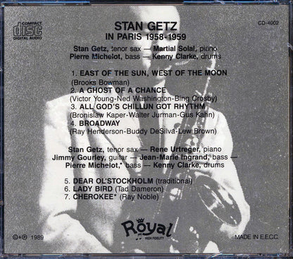 Stan Getz - In Paris 1958-1959 Music CD