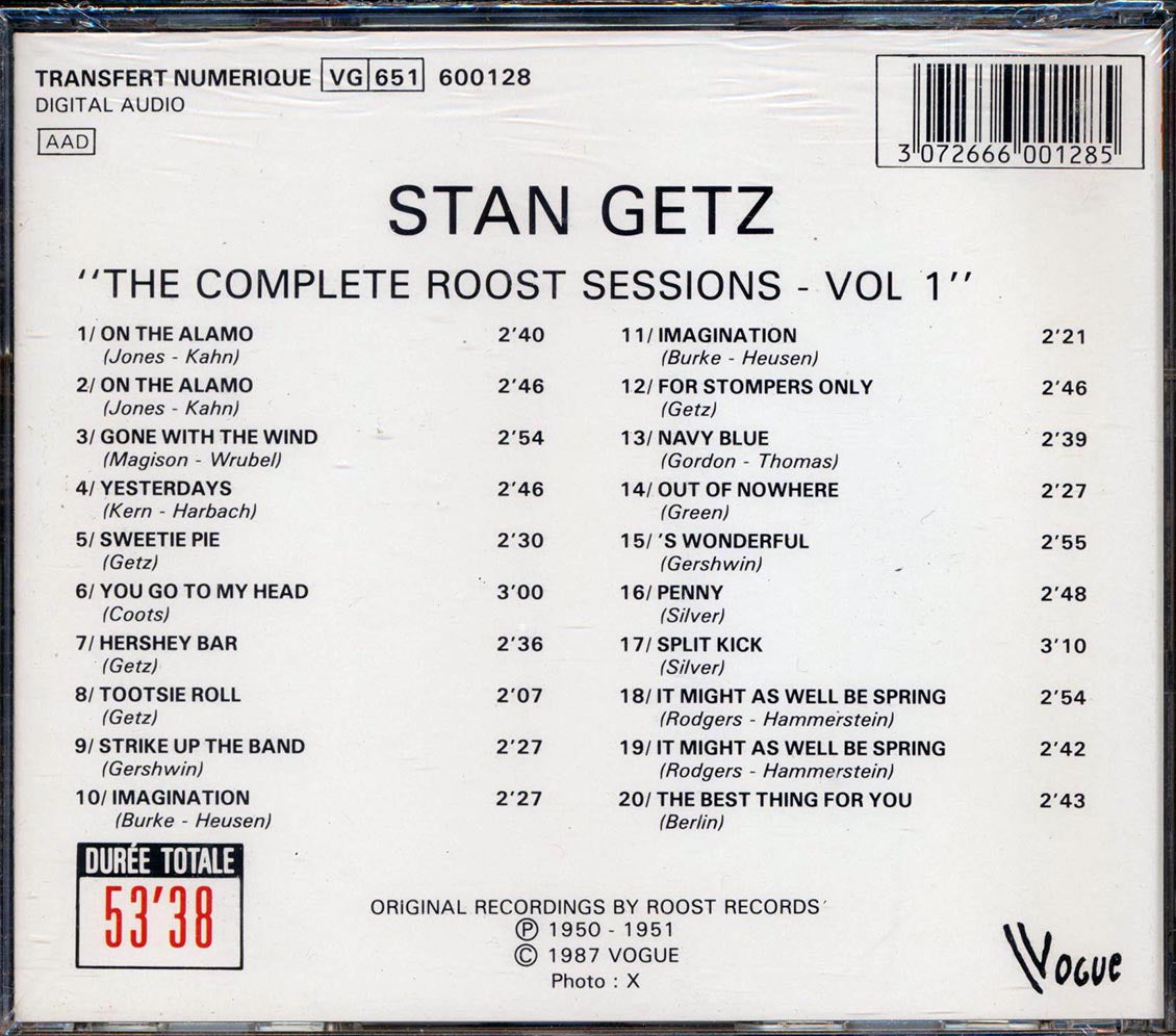 Stan Getz Quartet - The Complete Roost Sessions Volume 1 (20 tracks) Music CD