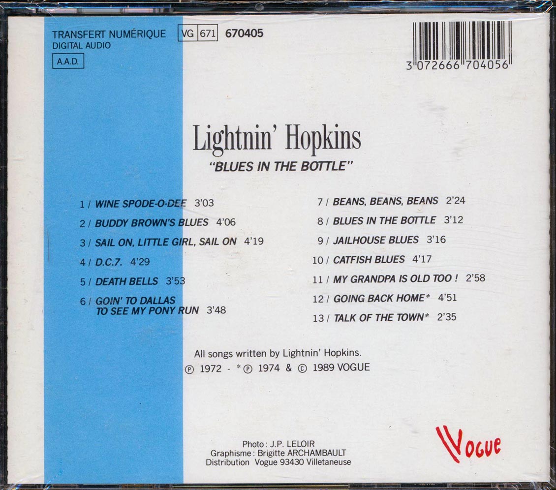 Lightnin' Hopkins - Blues In The Bottle: Living The Blues Music CD