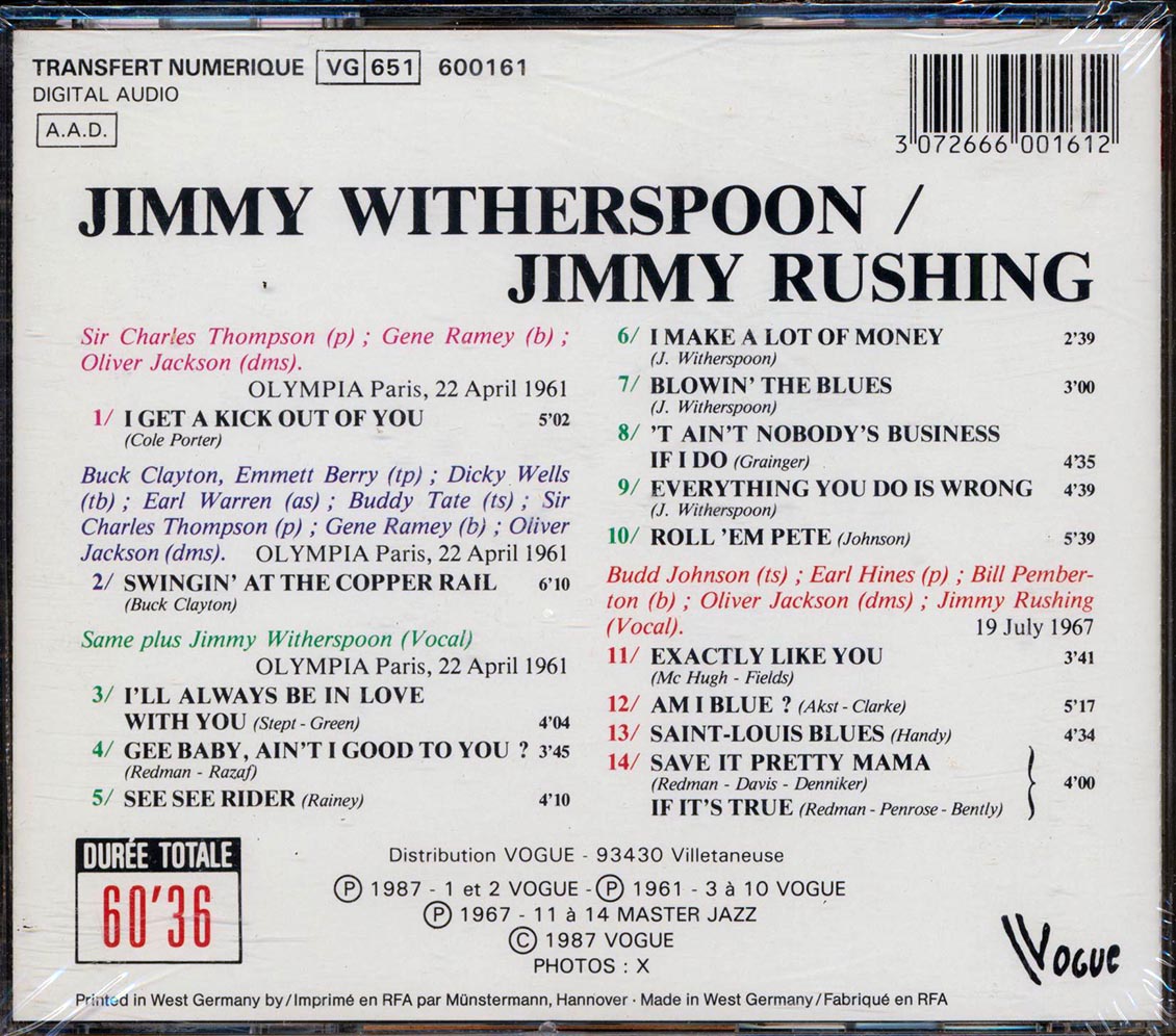 Jimmy Witherspoon, Jimmy Rushing - Jimmy & Jimmy Music CD