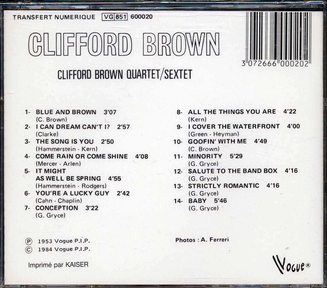 Clifford Brown - Quartet/Sextet Music CD