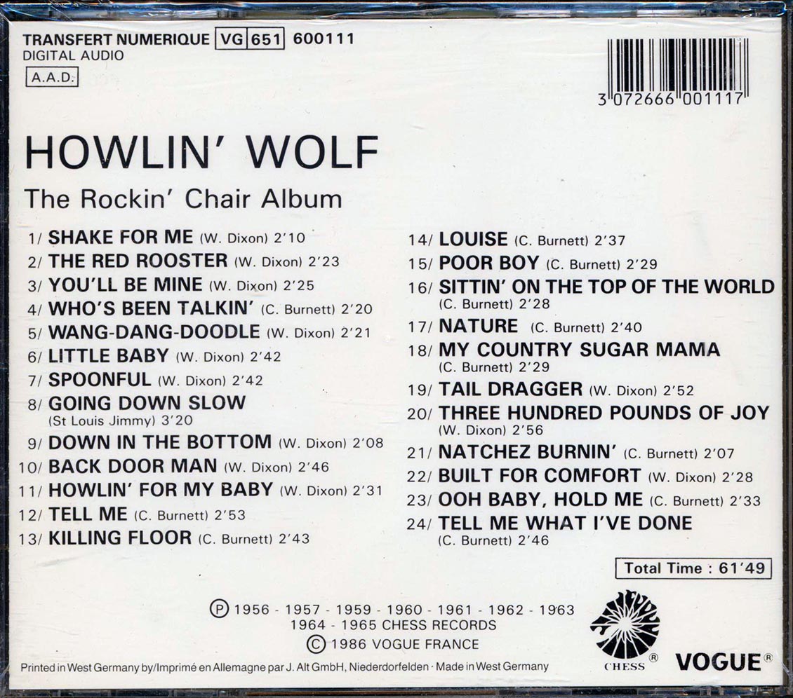 Howlin' Wolf - The Rockin' Chair Album (24 tracks) (+12 bonus tracks) Music CD