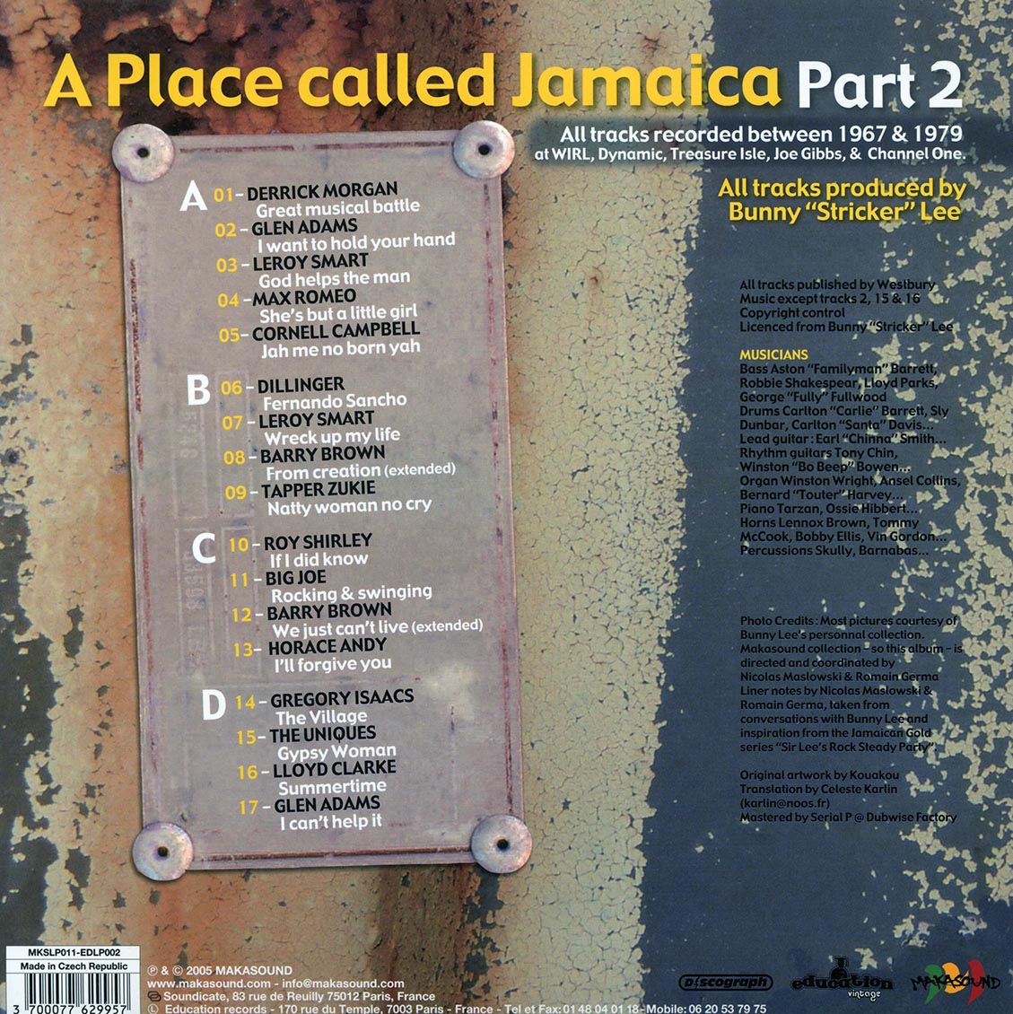 Barry Brown, Glen Adams, The Uniques, Lloyd Clarke, Etc. - A Place Called Jamaica Part 2: Bunny Lee Productions From 60's & 70's (2xLP) Vinyl Record