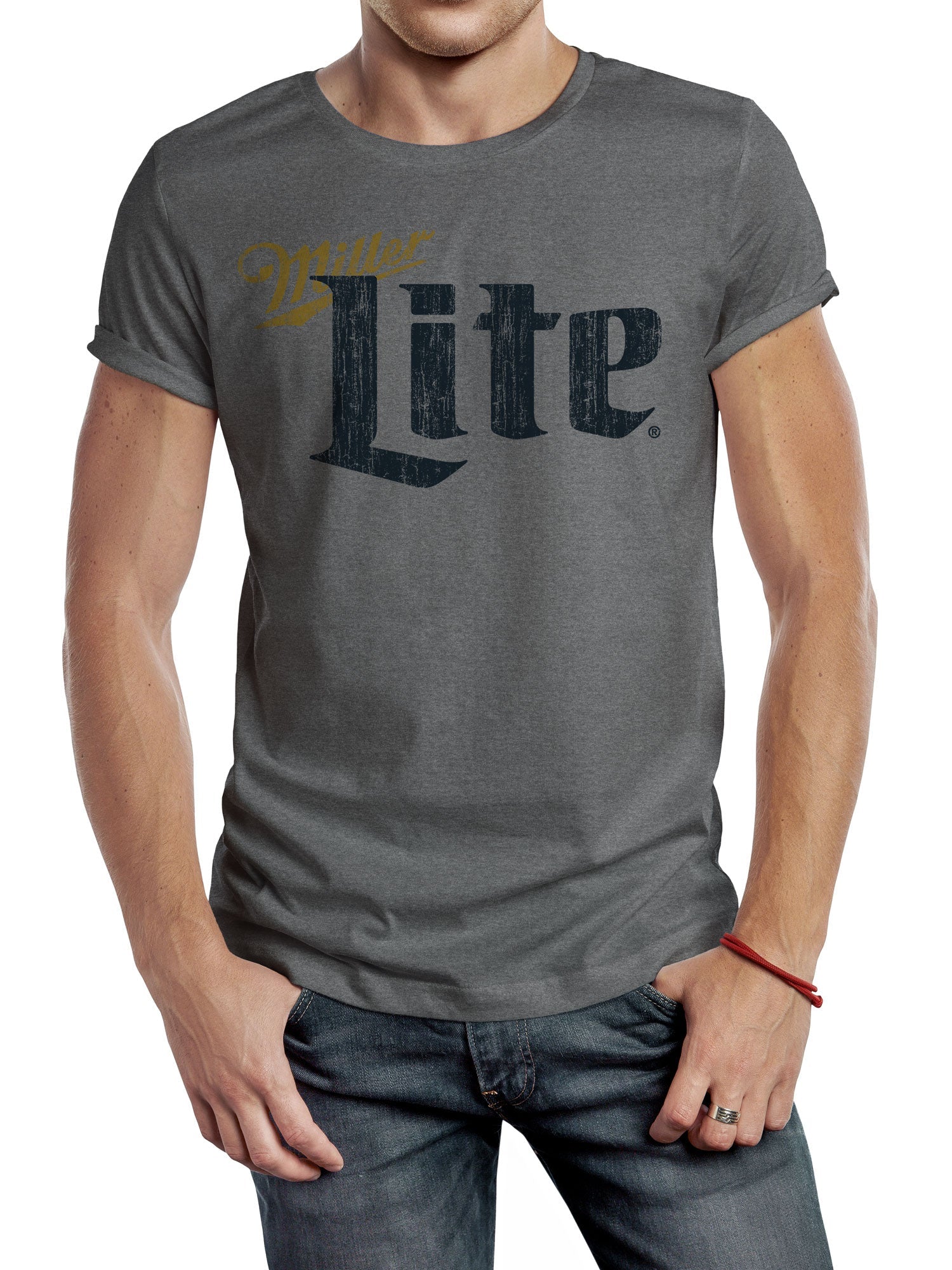 Miller Lite Distressed Logo Mens T Shirt Gray Officially Licensed