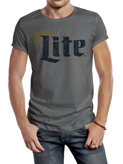 Miller Lite Distressed Logo Mens T Shirt Gray Officially Licensed