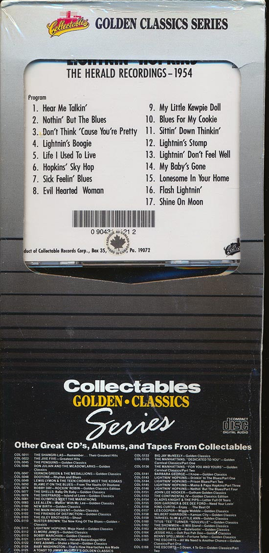 Lightnin' Hopkins - The Herald Recordings 1954 (orig. longbox packaging) Music CD