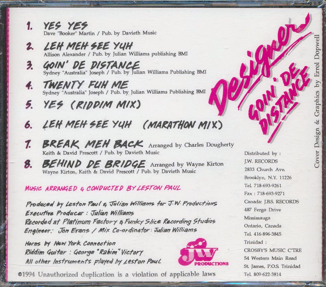 Designer - Goin' De Distance Music CD