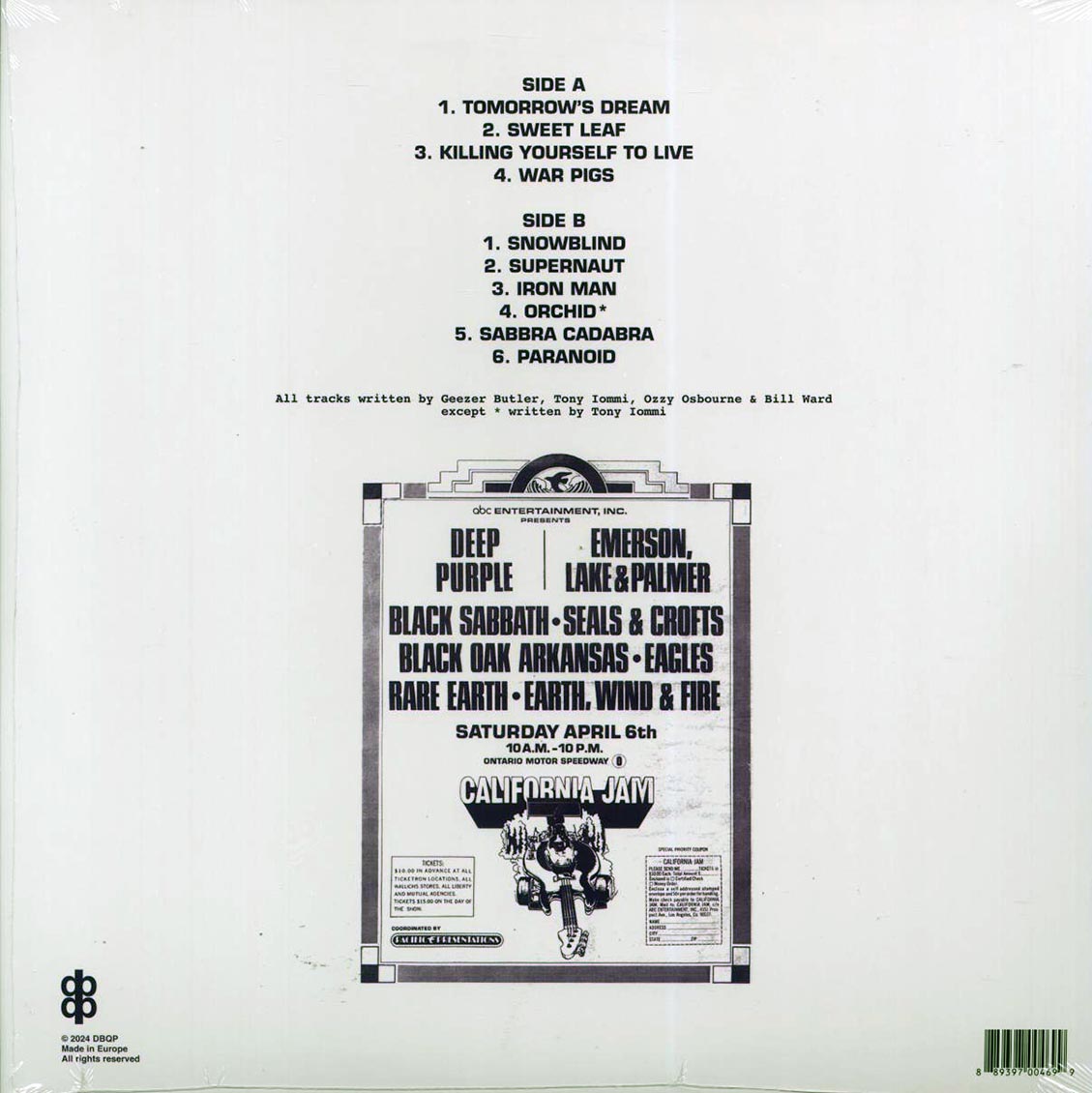 Black Sabbath - Motor Speedway, Ontario, April 6th 1974 Vinyl Record
