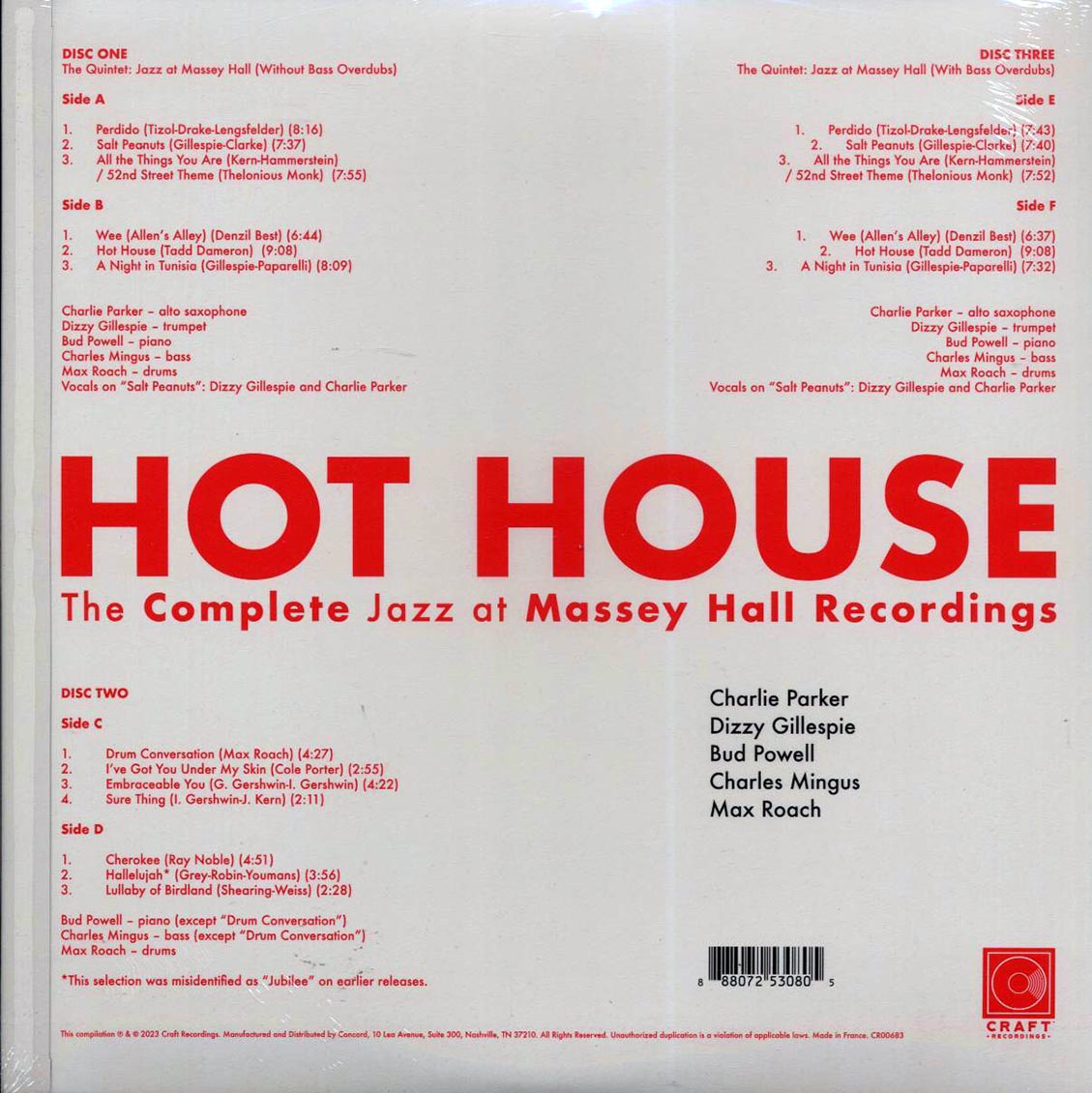 Charlie Parker, Dizzy Gillespie, Bud Powell, Charles Mingus, Max Roach - Hot House: The Complete Jazz At Massey Hall Recordings (Live 1953) (ltd. ed.) (3xLP) (box set) (180g) Vinyl Record