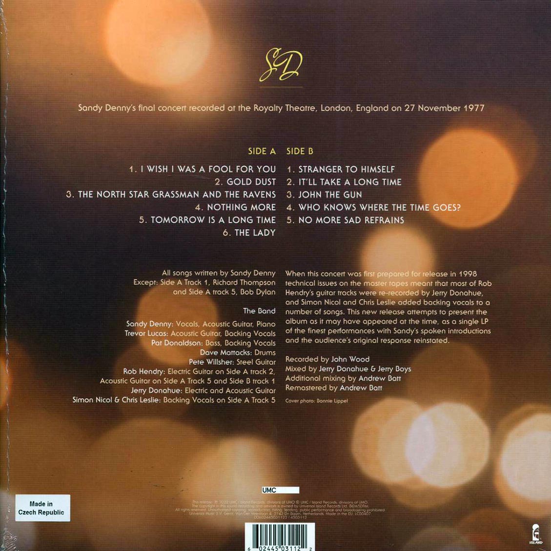 Sandy Denny - Gold Dust: Live At The Royalty (RSD 2022) (ltd. ed.) (180g) (remastered) Vinyl Record