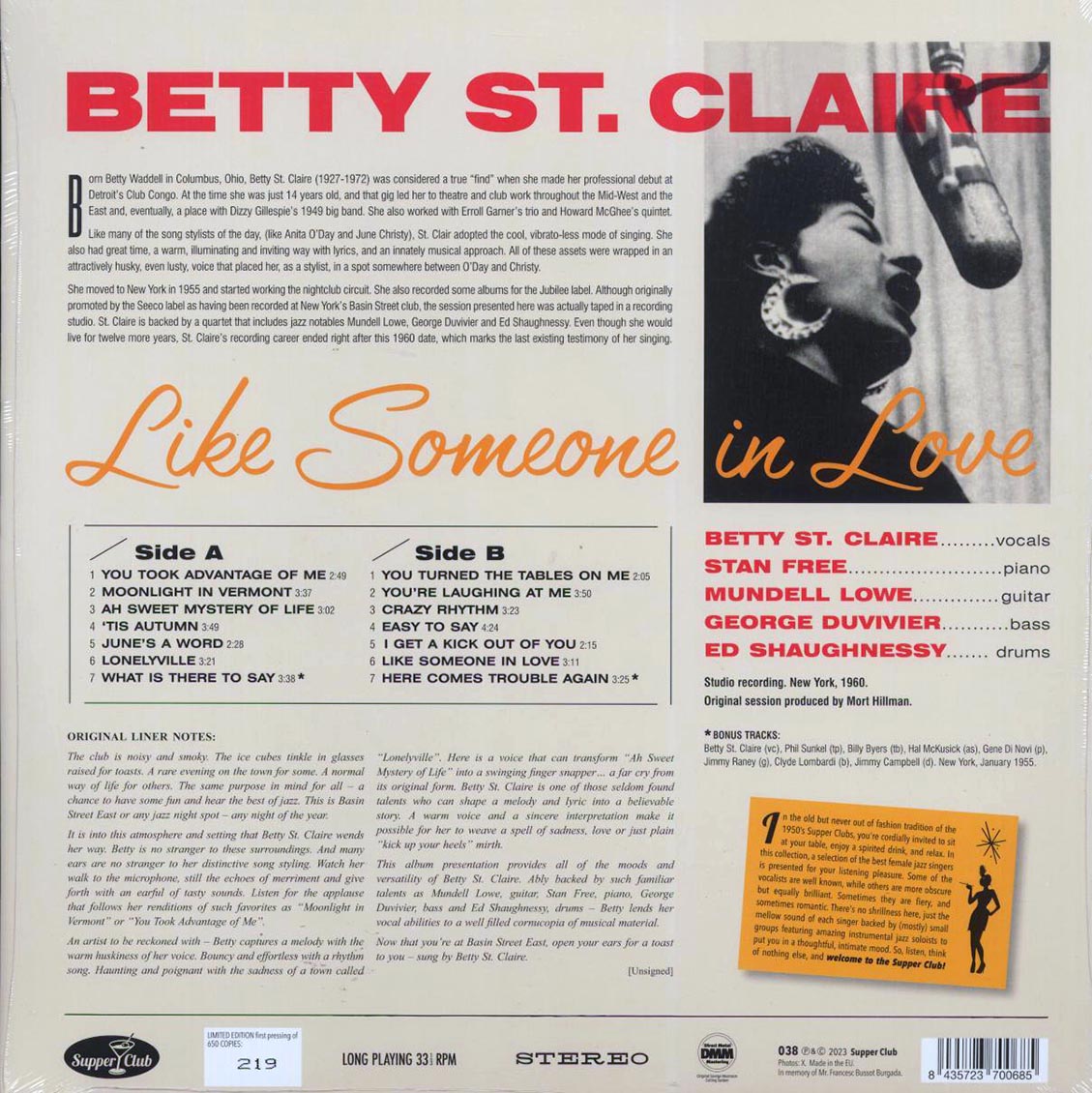 Betty St. Claire - Like Someone In Love (+2 bonus tracks) (ltd. ed.) (180g) Vinyl Record