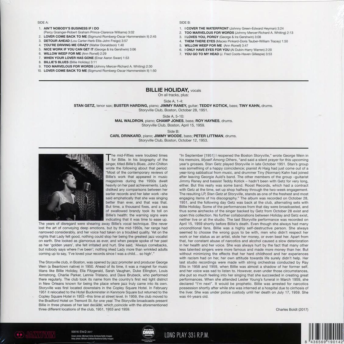 Billie Holiday - Billie Holiday At Storyville Featuring Stan Getz (ltd. ed.) (180g) (remastered) Vinyl Record
