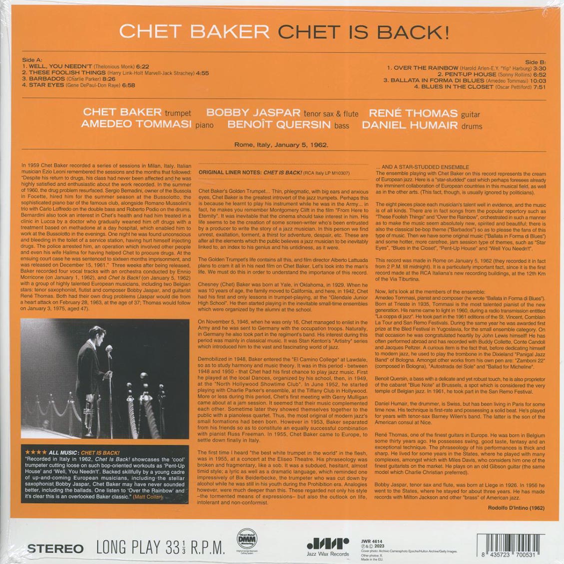 Chet Baker - Chet is Back! (ltd. ed.) (180g) (remastered) Vinyl Record