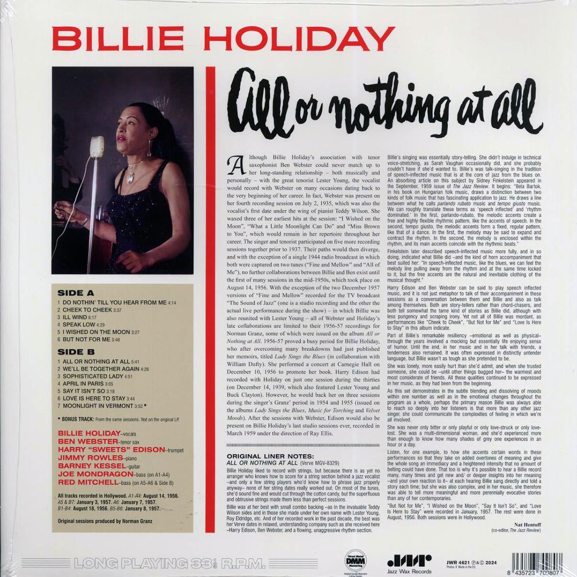 Billie Holiday - All Or Nothing At All (+bonus track) (ltd. ed.) (180g) Vinyl Record