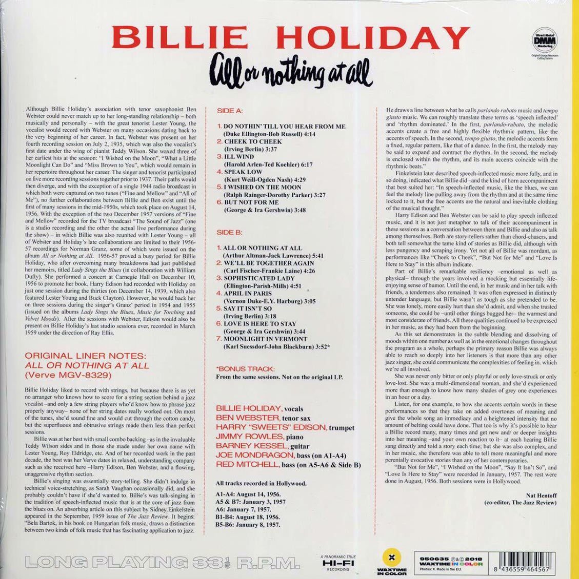Billie Holiday - All Or Nothing At All (ltd. ed.) (180g) (yellow vinyl) (incl. book) Vinyl Record