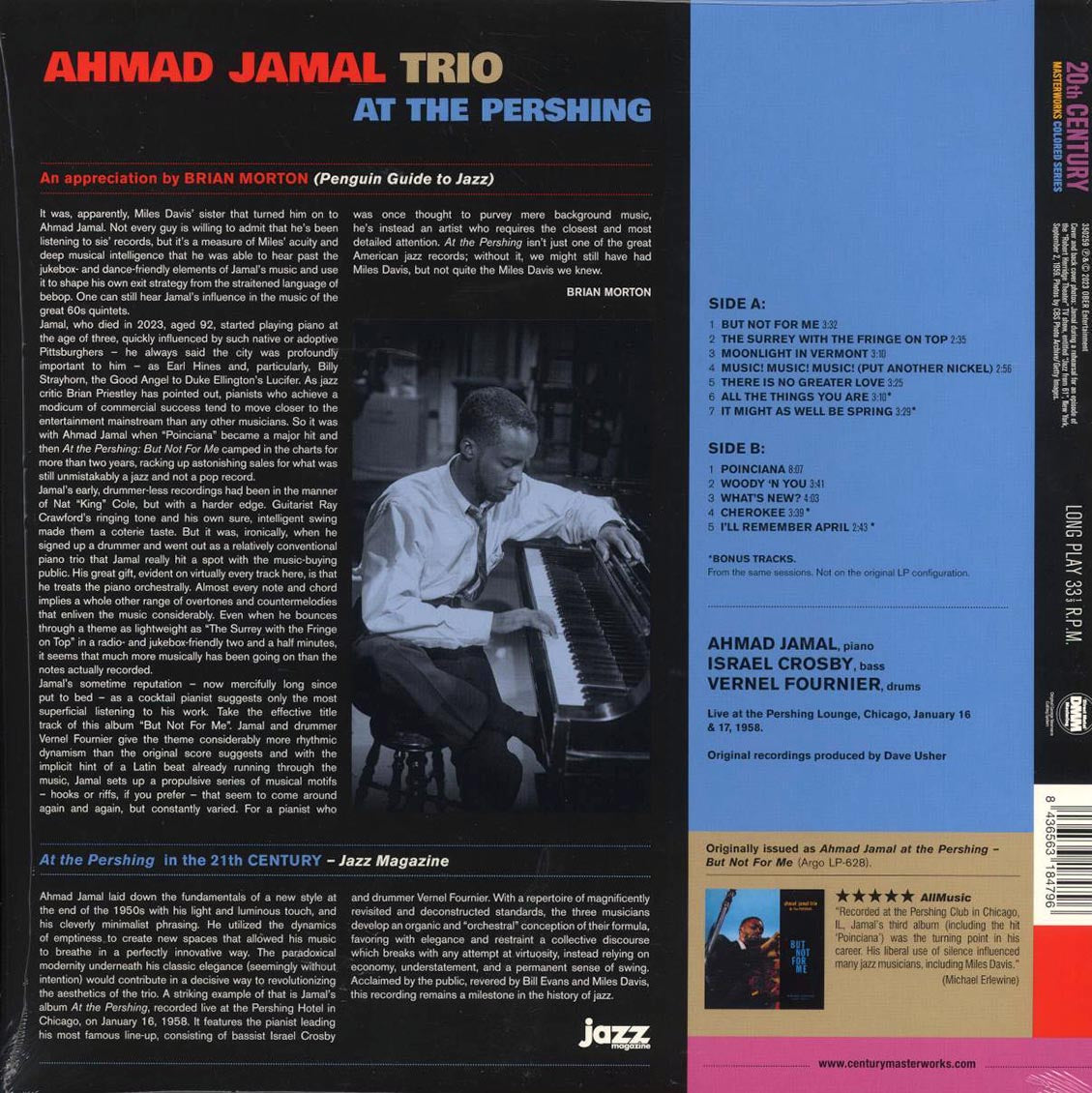 Ahmad Jamal Trio - At The Pershing (+4 bonus tracks) (ltd. ed.) (180g) (blue vinyl) Vinyl Record