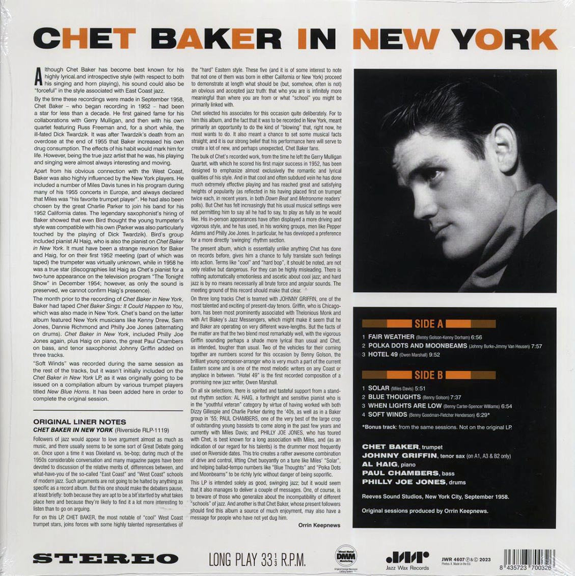 Chet Baker - In New York (+bonus track) (ltd. ed.) (180g) Vinyl Record