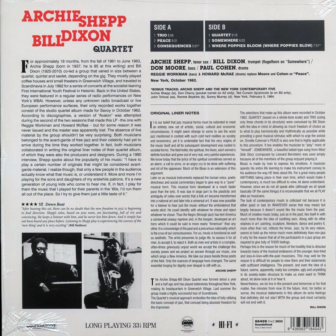 Archie Shepp-Bill Dixon Quartet - Archie Shepp-Bill Dixon Quartet (+2 bonus tracks) (mono) (ltd. ed.) (180g) Vinyl Record