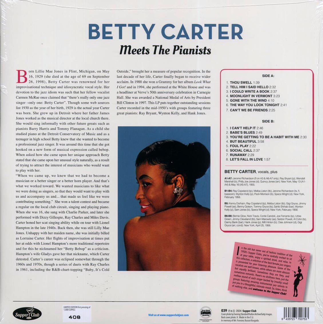 Betty Carter - Meets The Pianists Ray Bryant, Wynton Kelly, Hank Jones (ltd. ed.) (180g) Vinyl Record