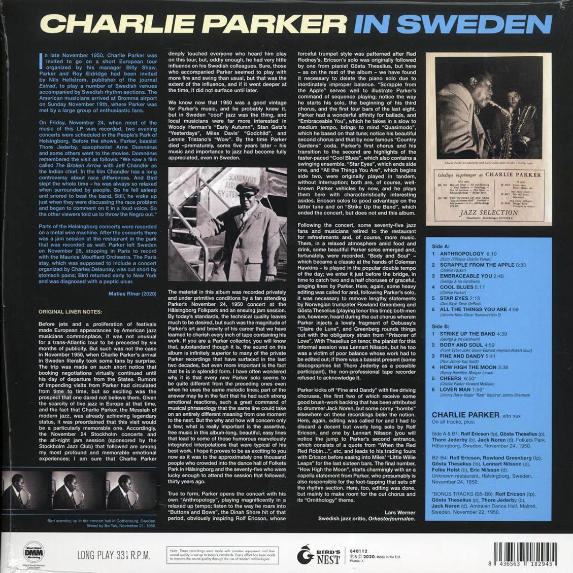 Charlie Parker - In Sweden (+2 bonus tracks) (ltd. ed.) (180g) (blue vinyl) Vinyl Record