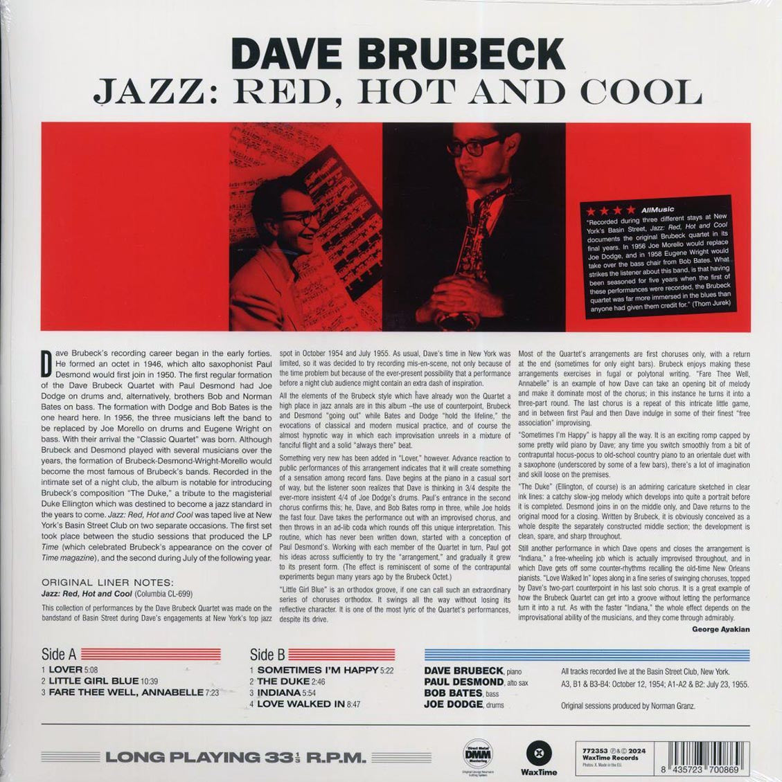 Dave Brubeck Quartet - Jazz: Red Hot And Cool (ltd. ed.) (180g) Vinyl Record