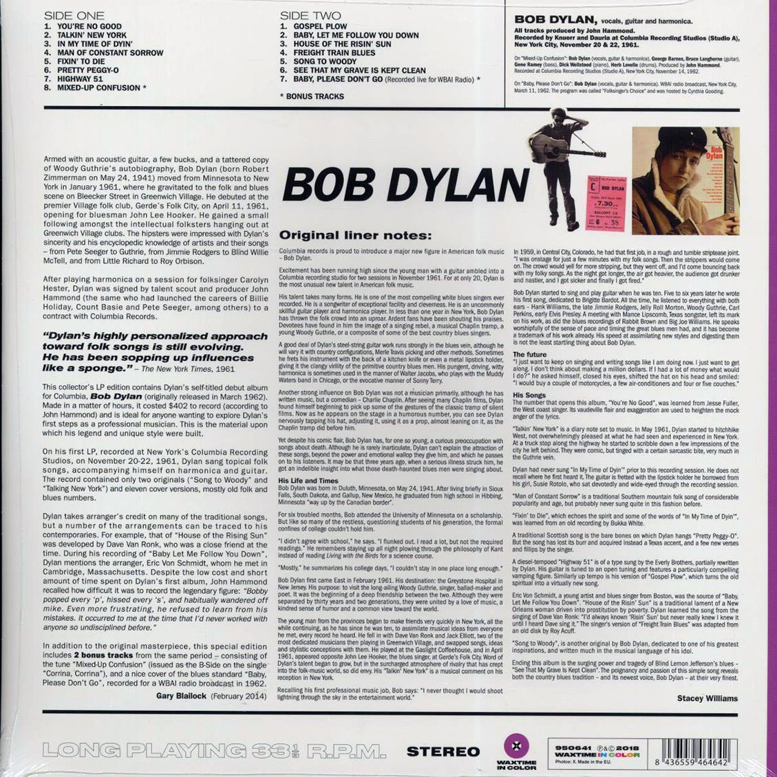 Bob Dylan - Bob Dylan (+2 bonus tracks) (ltd. ed.) (180g) (purple vinyl) Vinyl Record