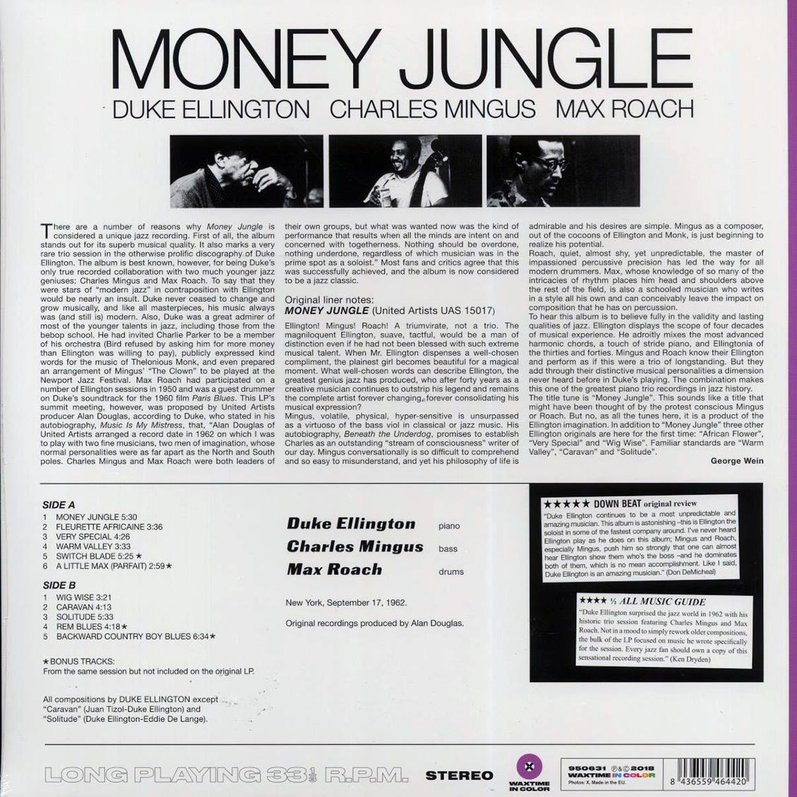 Duke Ellington, Charlie Mingus, Max Roach - Money Jungle (+4 bonus tracks) (ltd. ed.) (180g) (purple vinyl) Vinyl Record