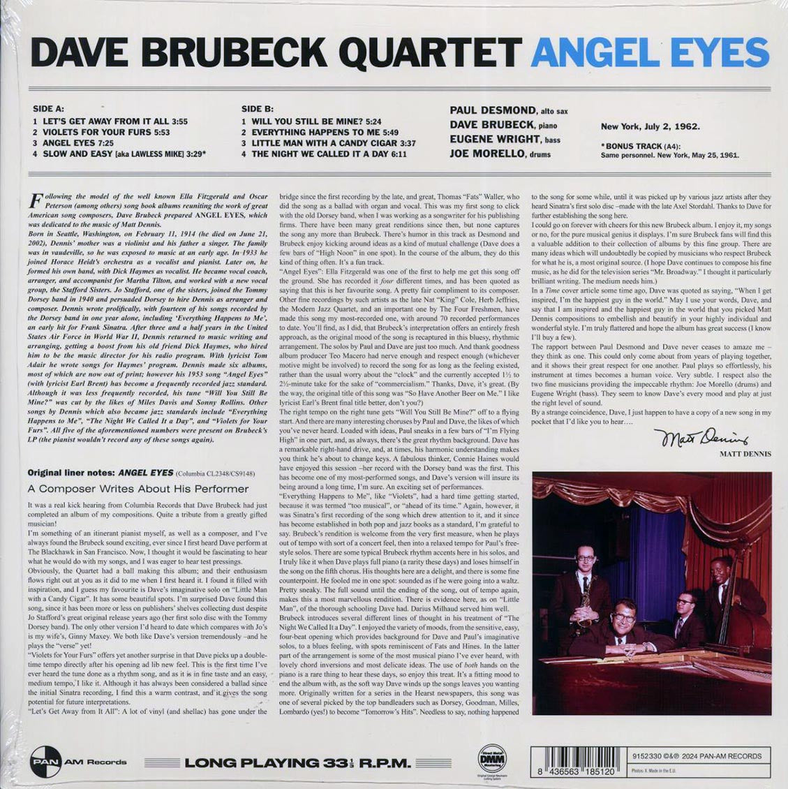 Dave Brubeck Quartet - Angel Eyes (+2 bonus tracks) (ltd. ed.) (180g) Vinyl Record
