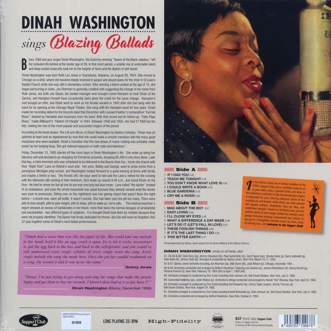 Dinah Washington - Sings Blazing Ballads (ltd. ed.) (180g) Vinyl Record
