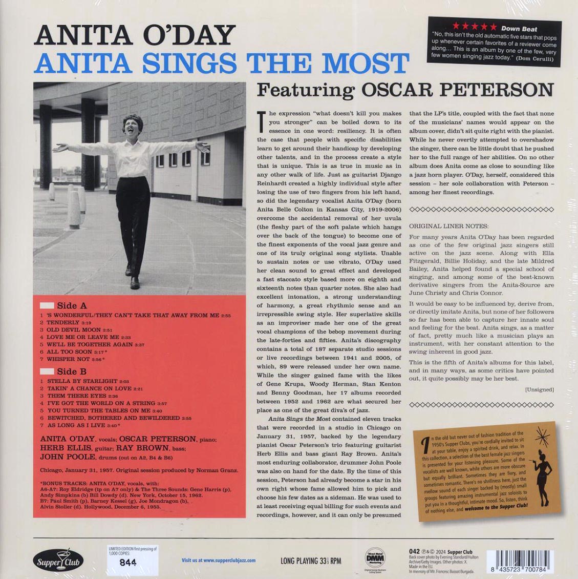 Anita O'Day - Anita Sings The Most (+3 bonus tracks) (ltd. ed.) (180g) Vinyl Record