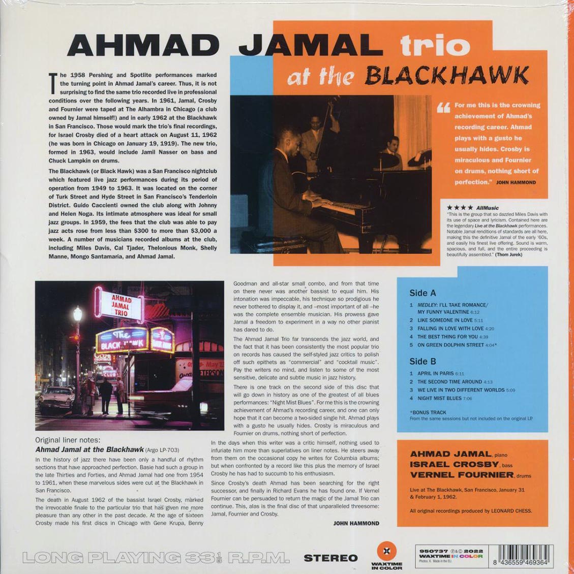 Ahmad Jamal Trio - At The Blackhawk (+bonus track) (ltd. ed.) (180g) (orange vinyl) Vinyl Record