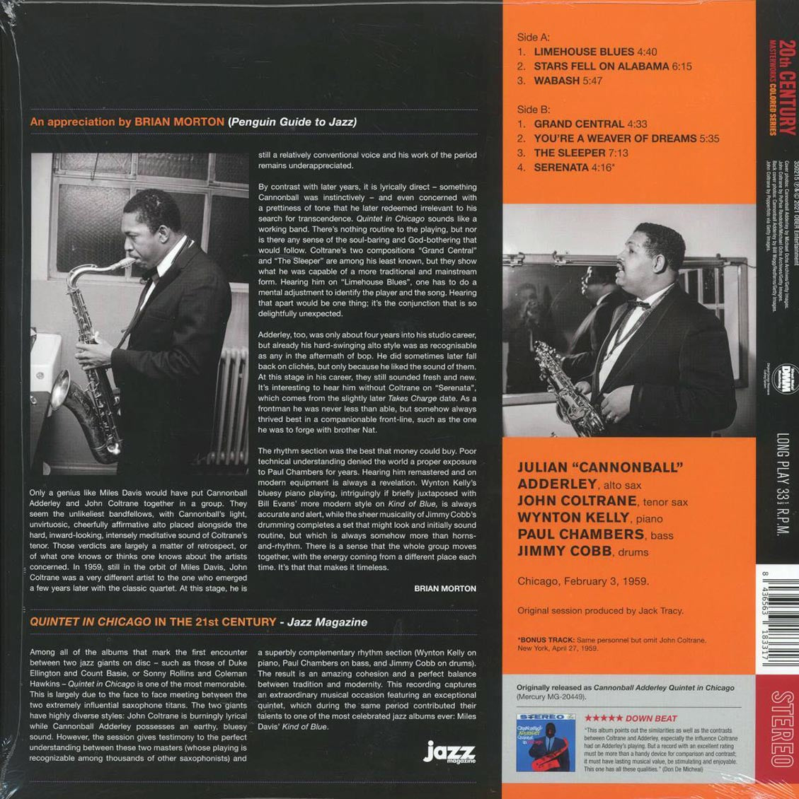 Cannonball Adderley, John Coltrane - Quintet In Chicago (+bonus track) (ltd. ed.) (180g) (blue vinyl) Vinyl Record