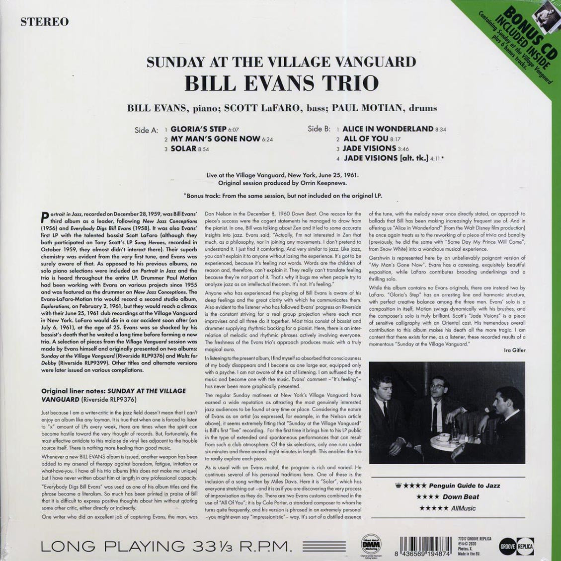 Bill Evans Trio - Sunday At The Village Vanguard (+6 bonus tracks) (ltd. ed.) (180g) (incl. CD) Vinyl Record