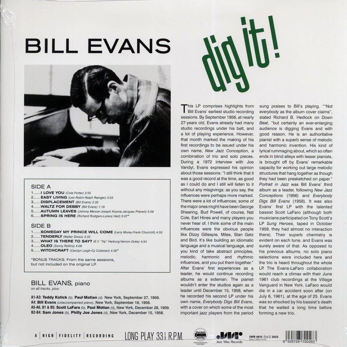 Bill Evans - Dig It! (+2 bonus tracks) (ltd. ed.) (180g) Vinyl Record
